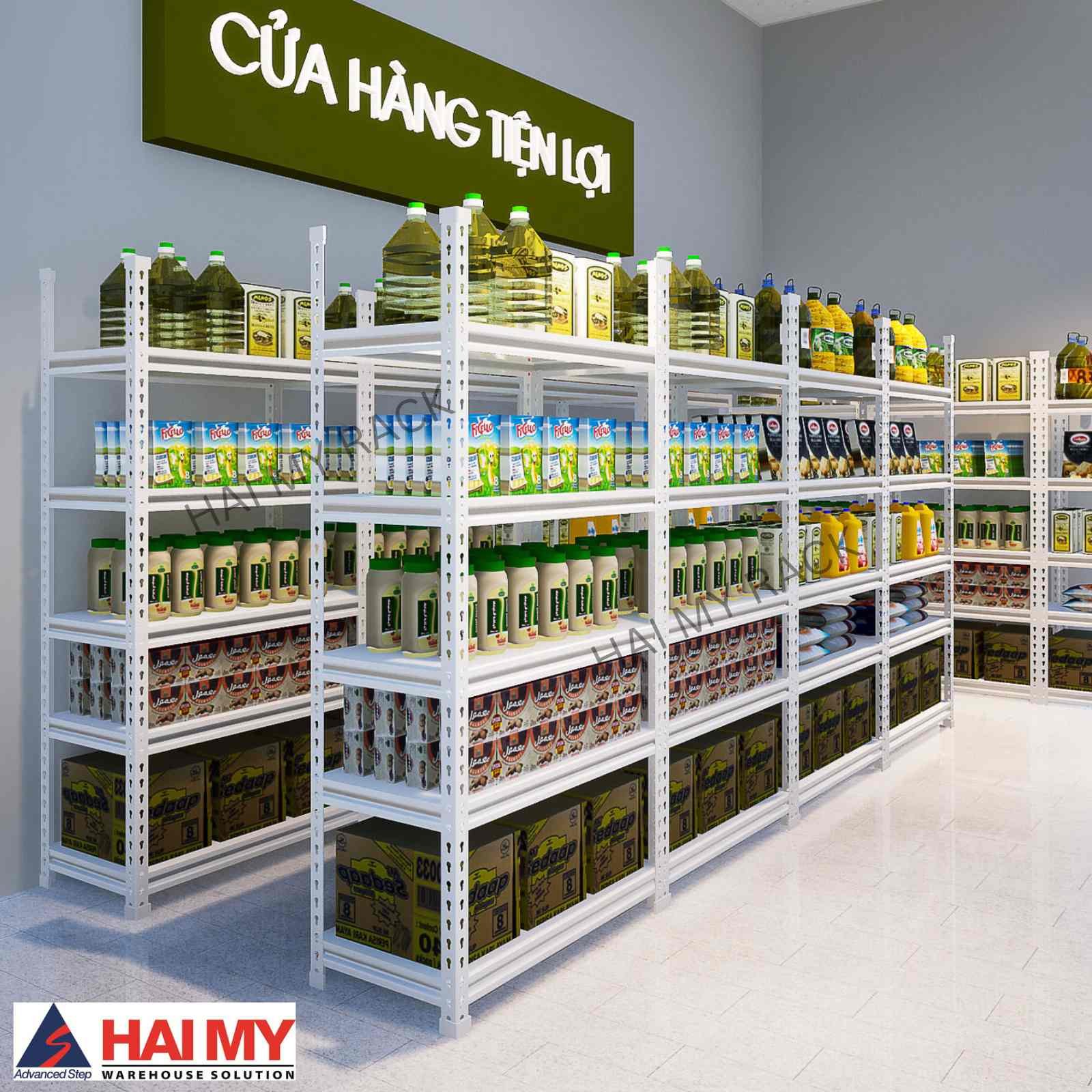 Kệ rivet đa năng Hai My Rack cho cửa hàng tiện lợi, siêu thị